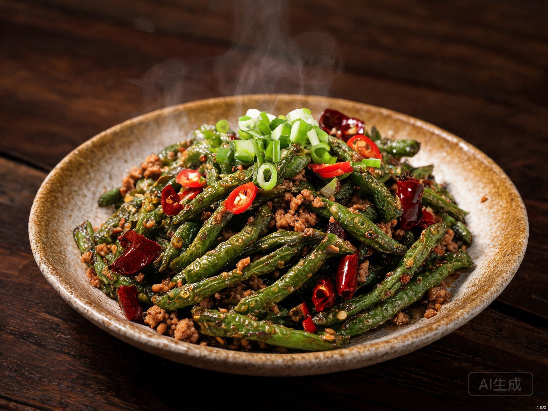 Finished dish — Dry Fried Green Beans