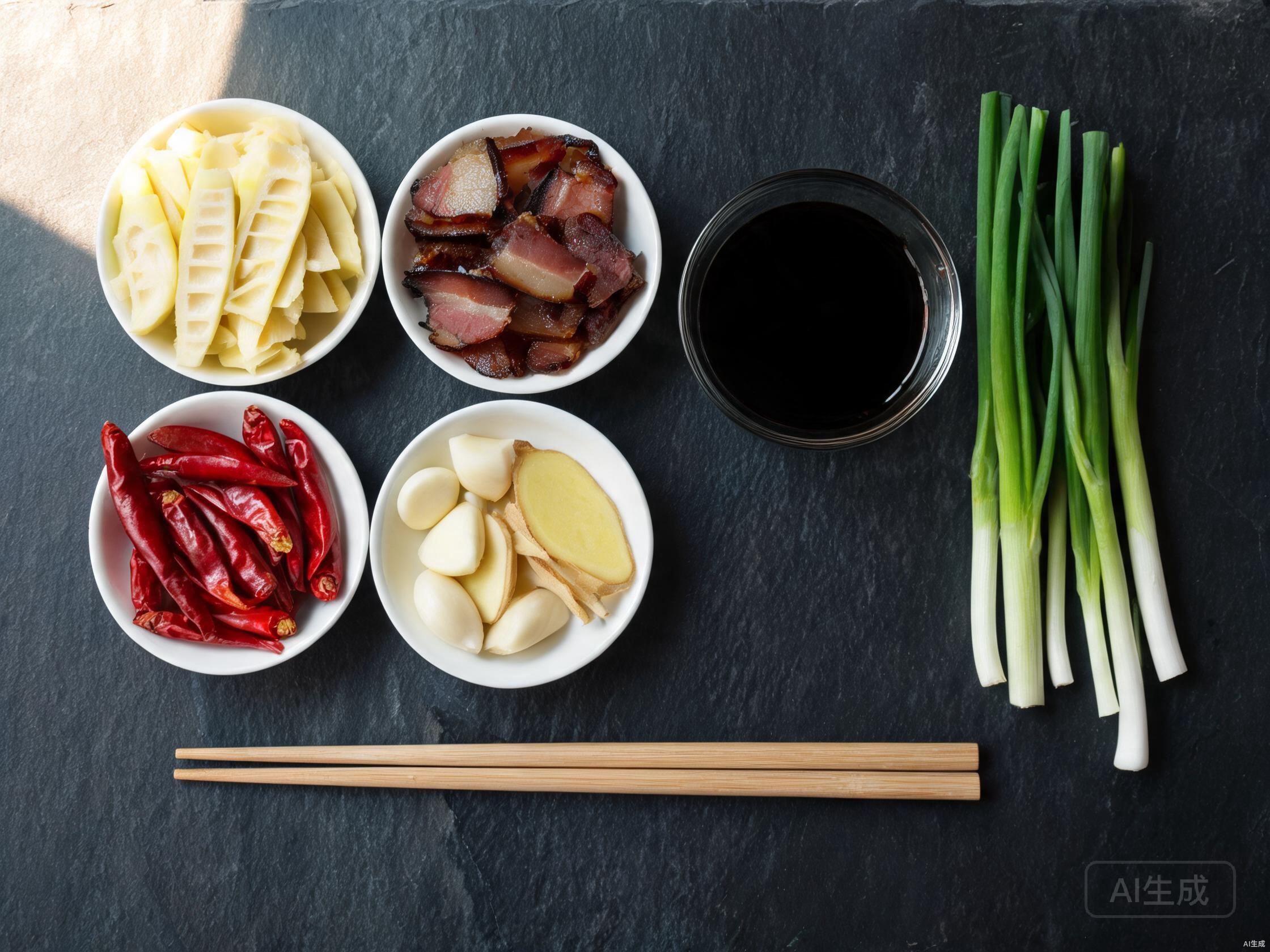 Raw ingredients for Bamboo Shoots Smoked Pork
