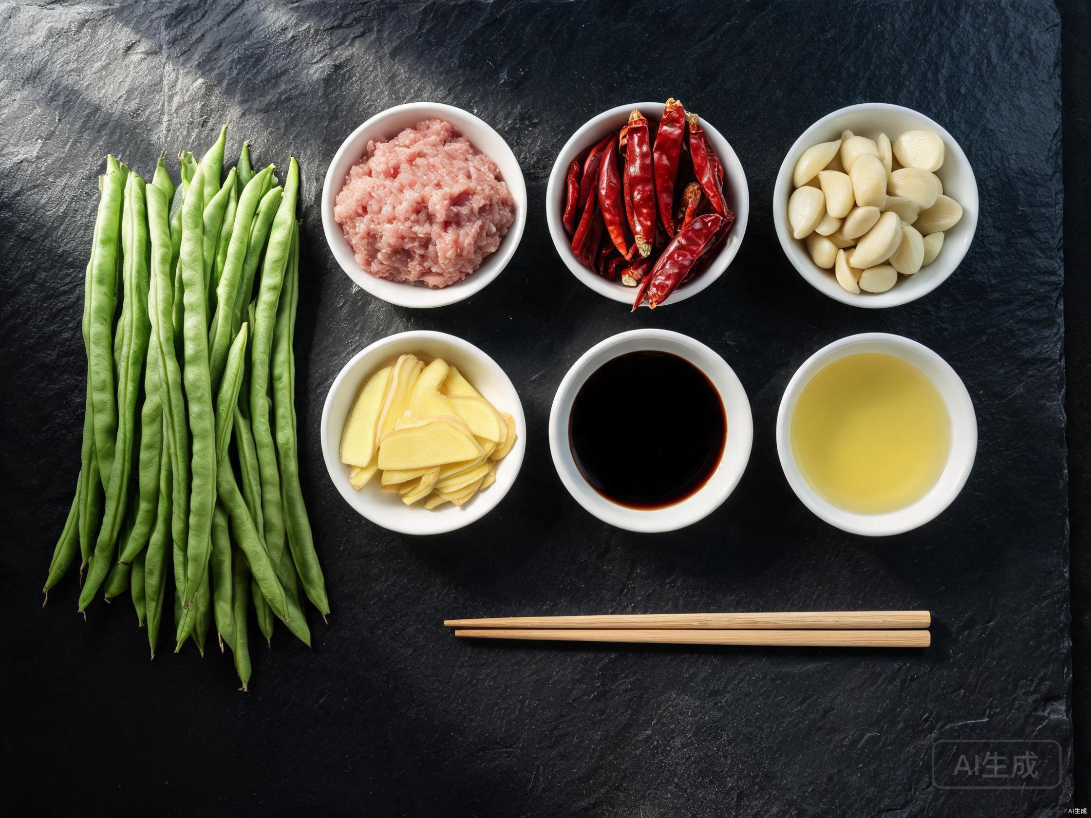 Raw ingredients for Dry Fried Green Beans