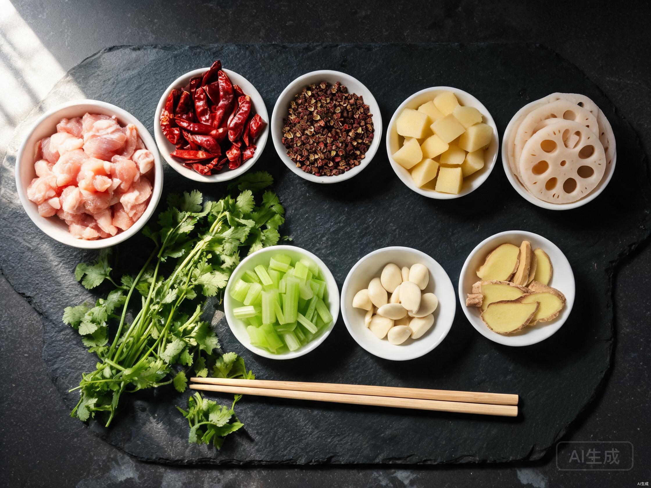 Raw ingredients for Dry Pot Chicken
