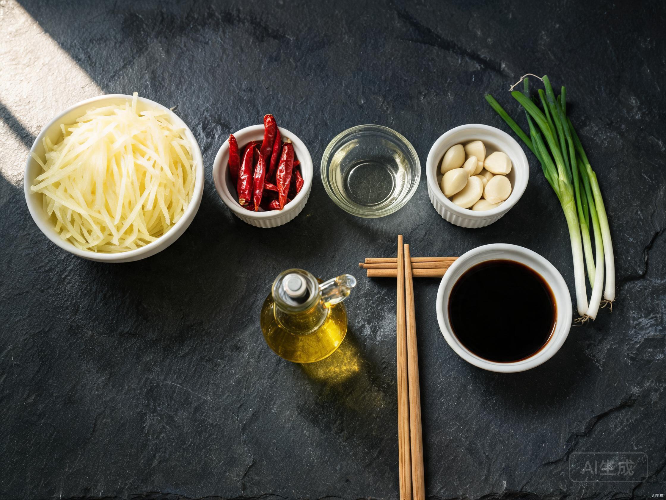 Raw ingredients for Hot And Sour Potato Shreds