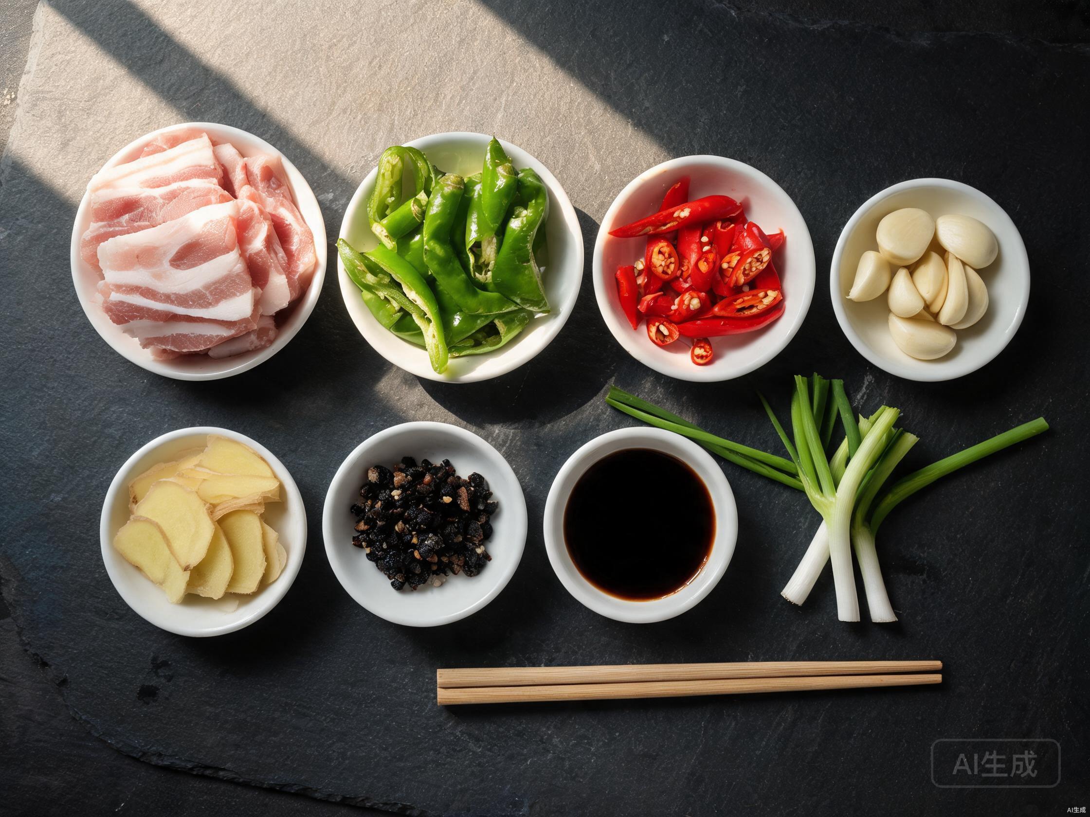 Raw ingredients for Hunan Stir Fried Pork