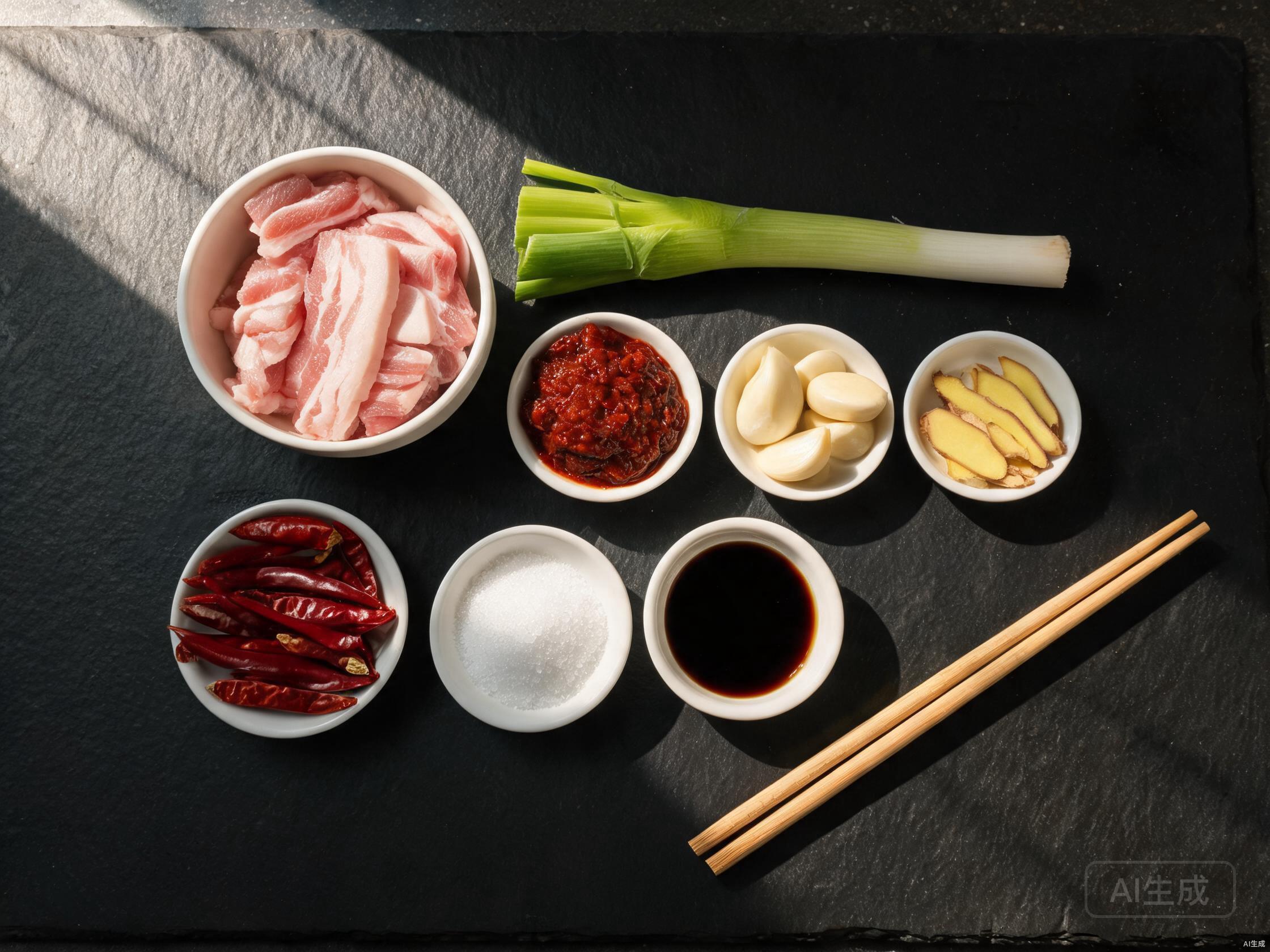 Raw ingredients for Hunan Twice Cooked Pork