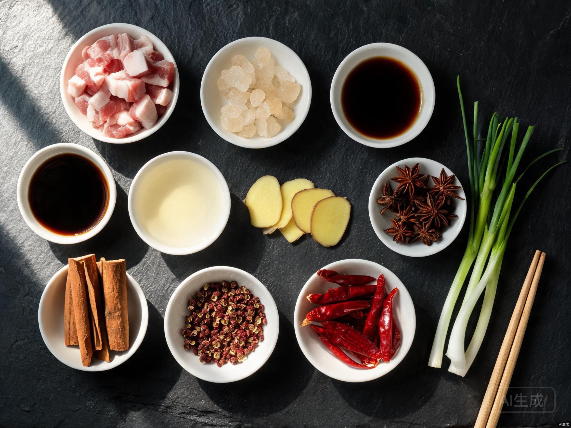 Raw ingredients for Mao Red Braised Pork