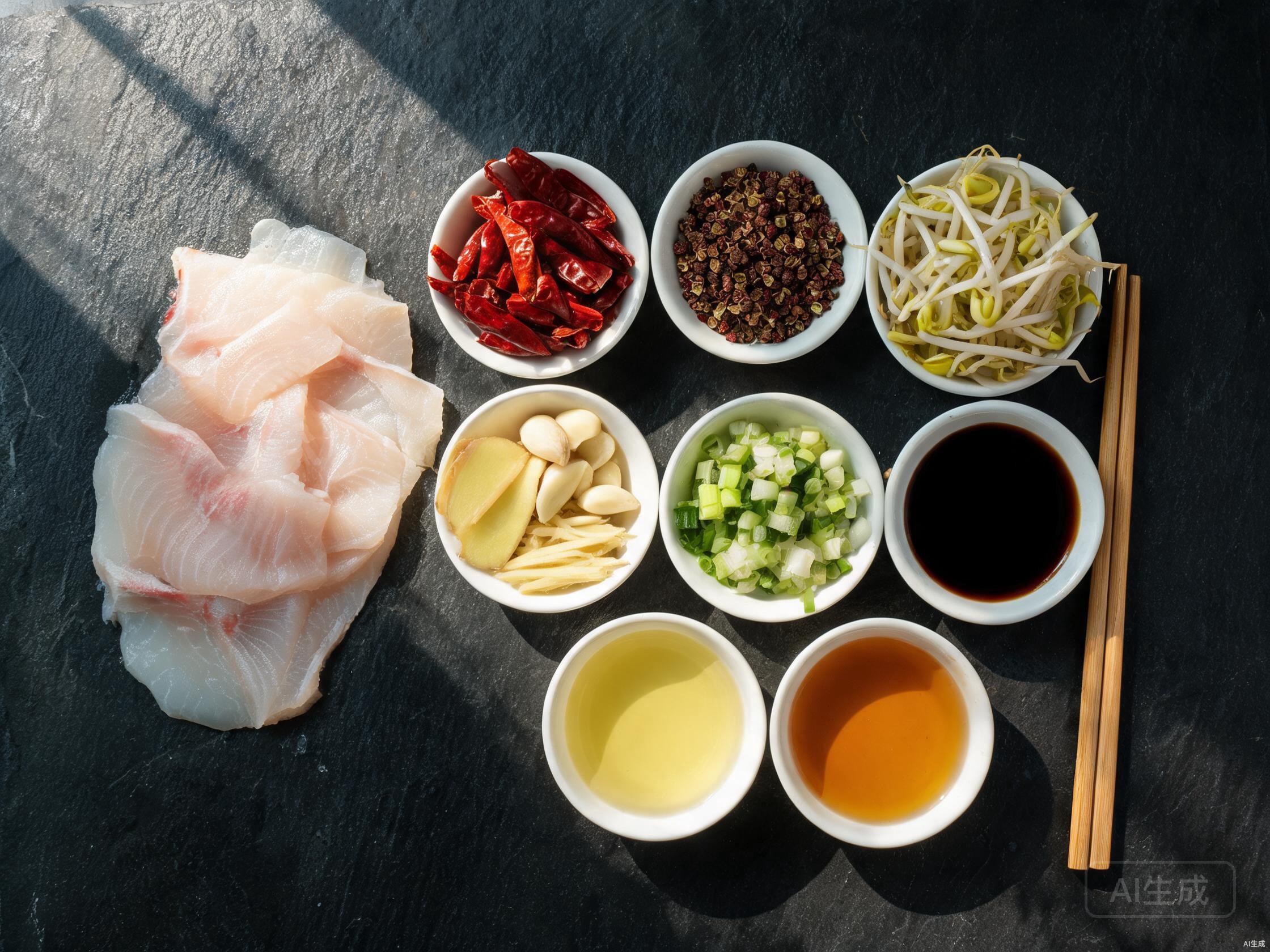 Raw ingredients for Spicy Boiled Fish Hunan