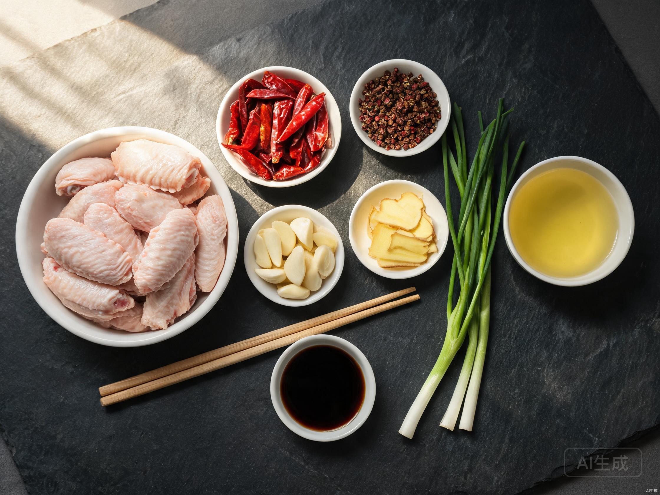 Raw ingredients for Spicy Chicken Wing Hunan