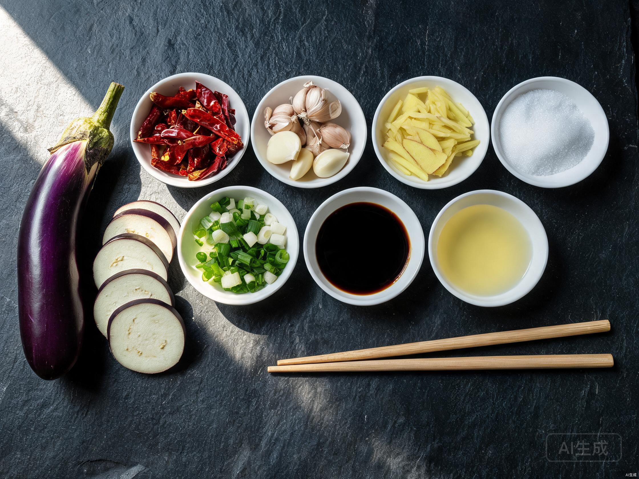 Raw ingredients for Spicy Eggplant Hunan