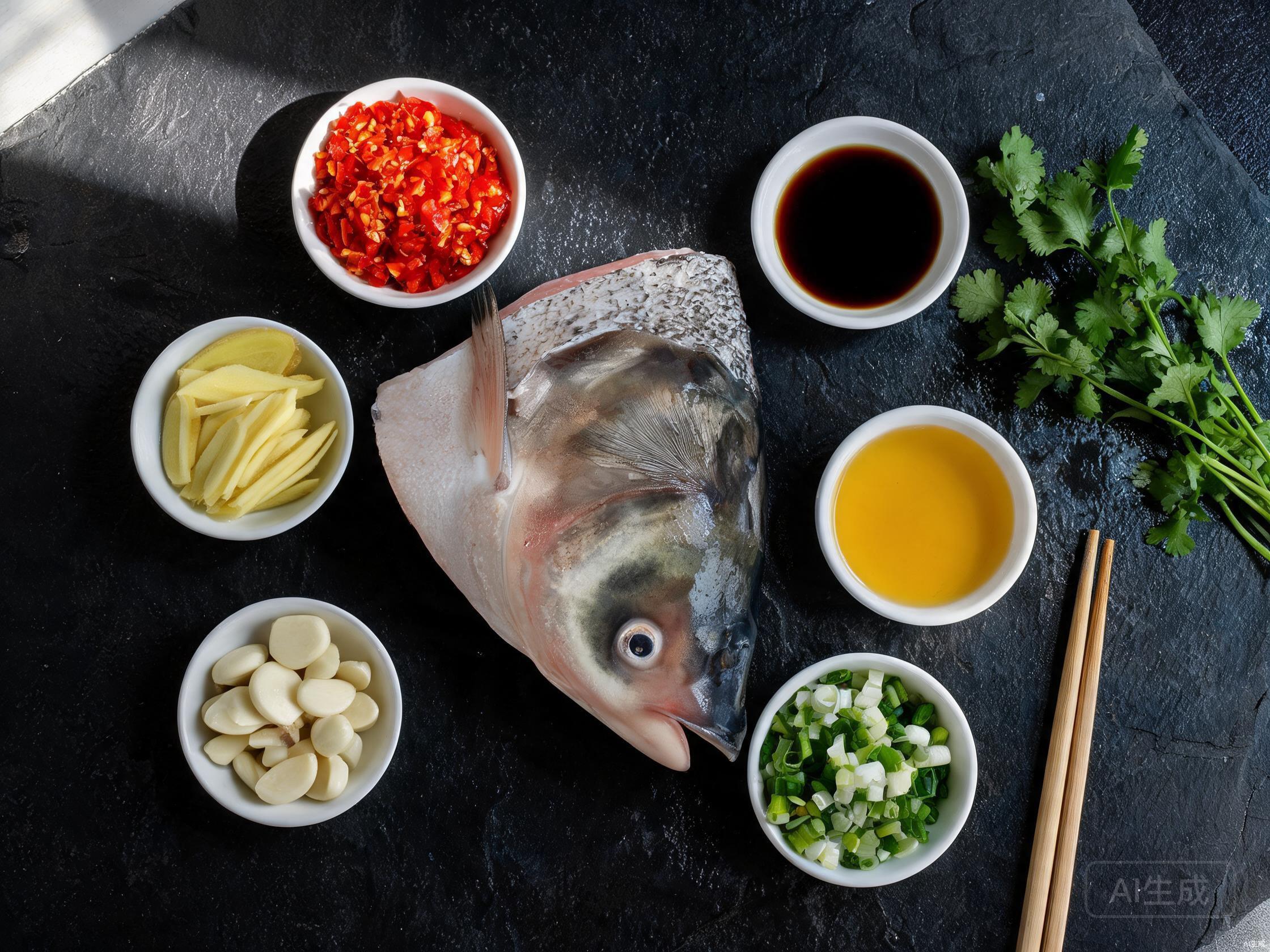 Raw ingredients for Steamed Fish Head Duo Jiao