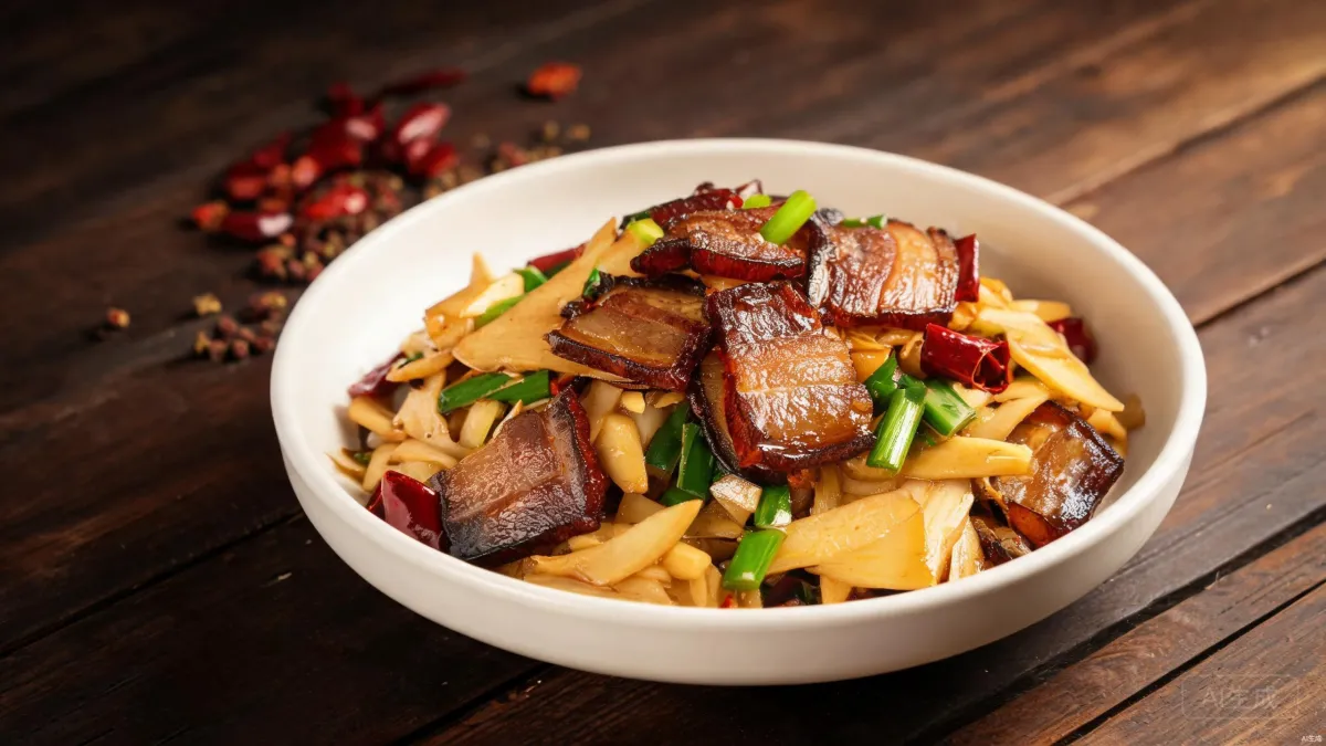 Steamed smoked pork belly sliced thinly on a cutting board