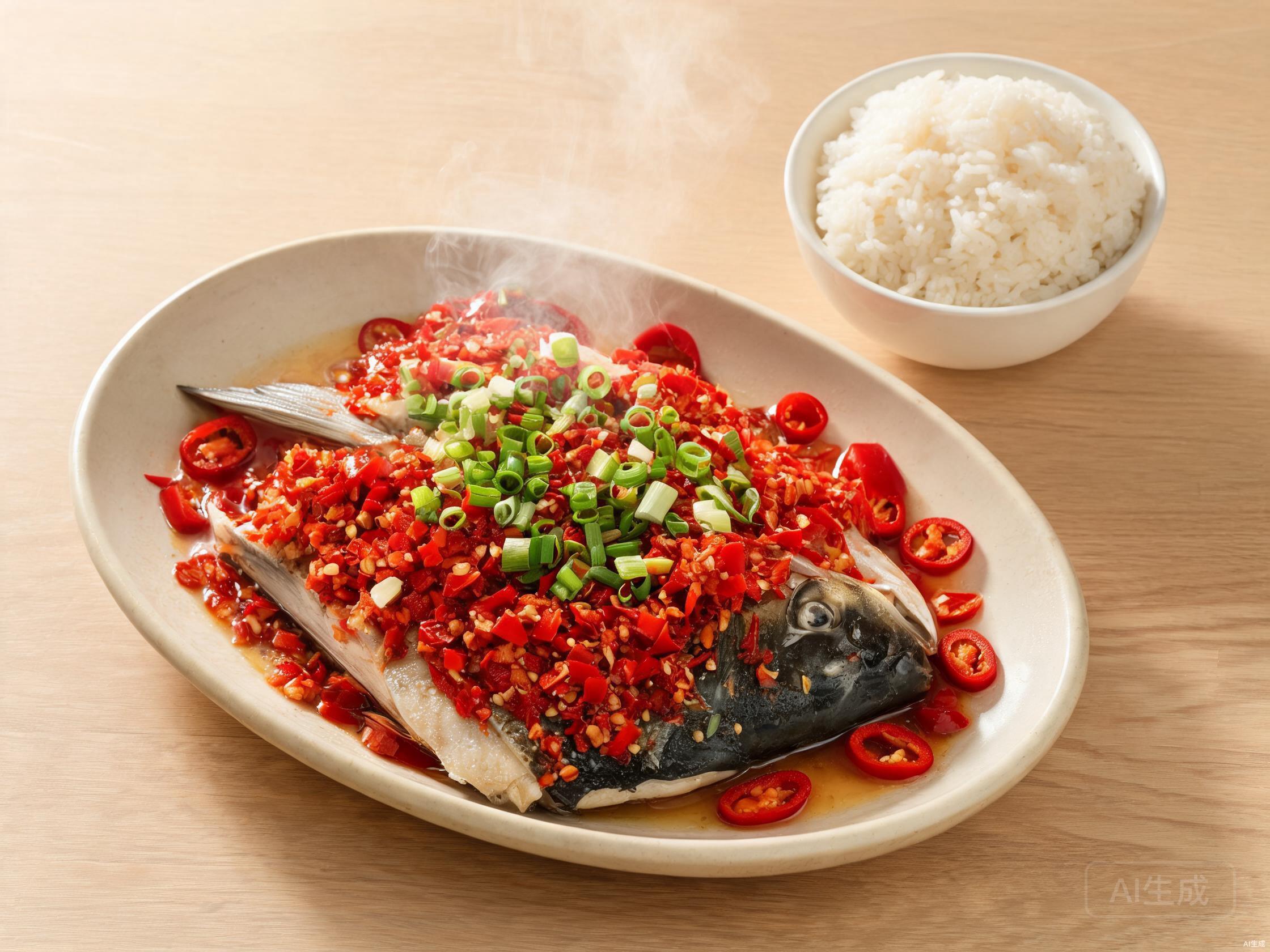 Steamed fish head with chopped red chilies
