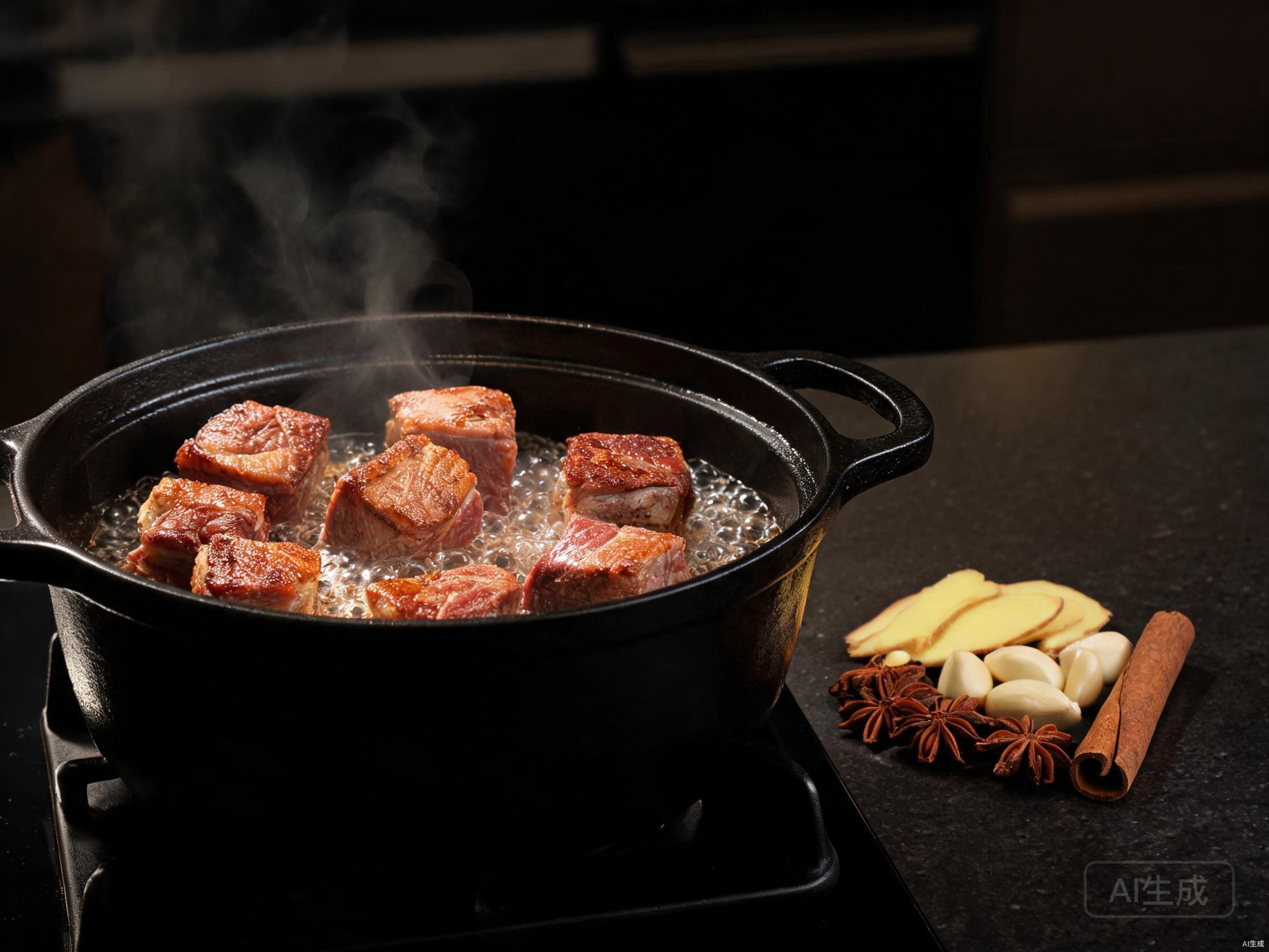 Brown beef and aromatics in pot