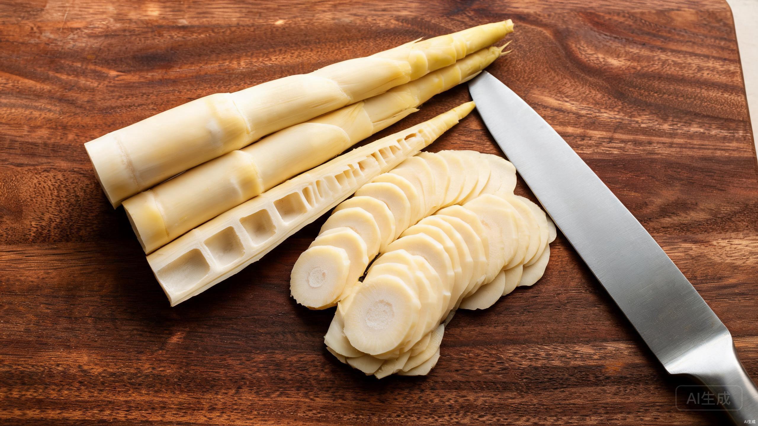 Preparing fresh bamboo shoots on a cutting board