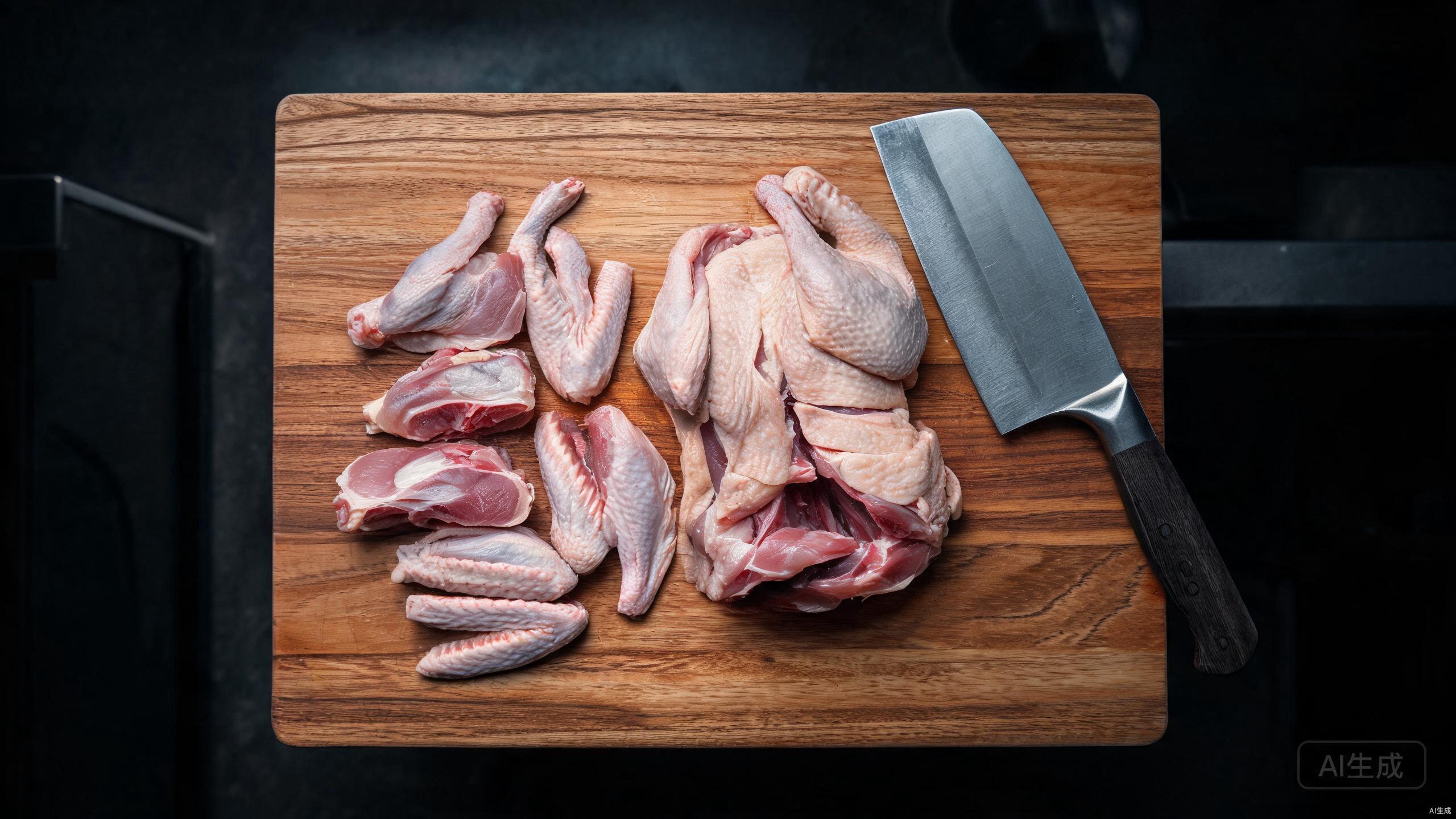 Preparing a whole duck on a cutting board with a cleaver