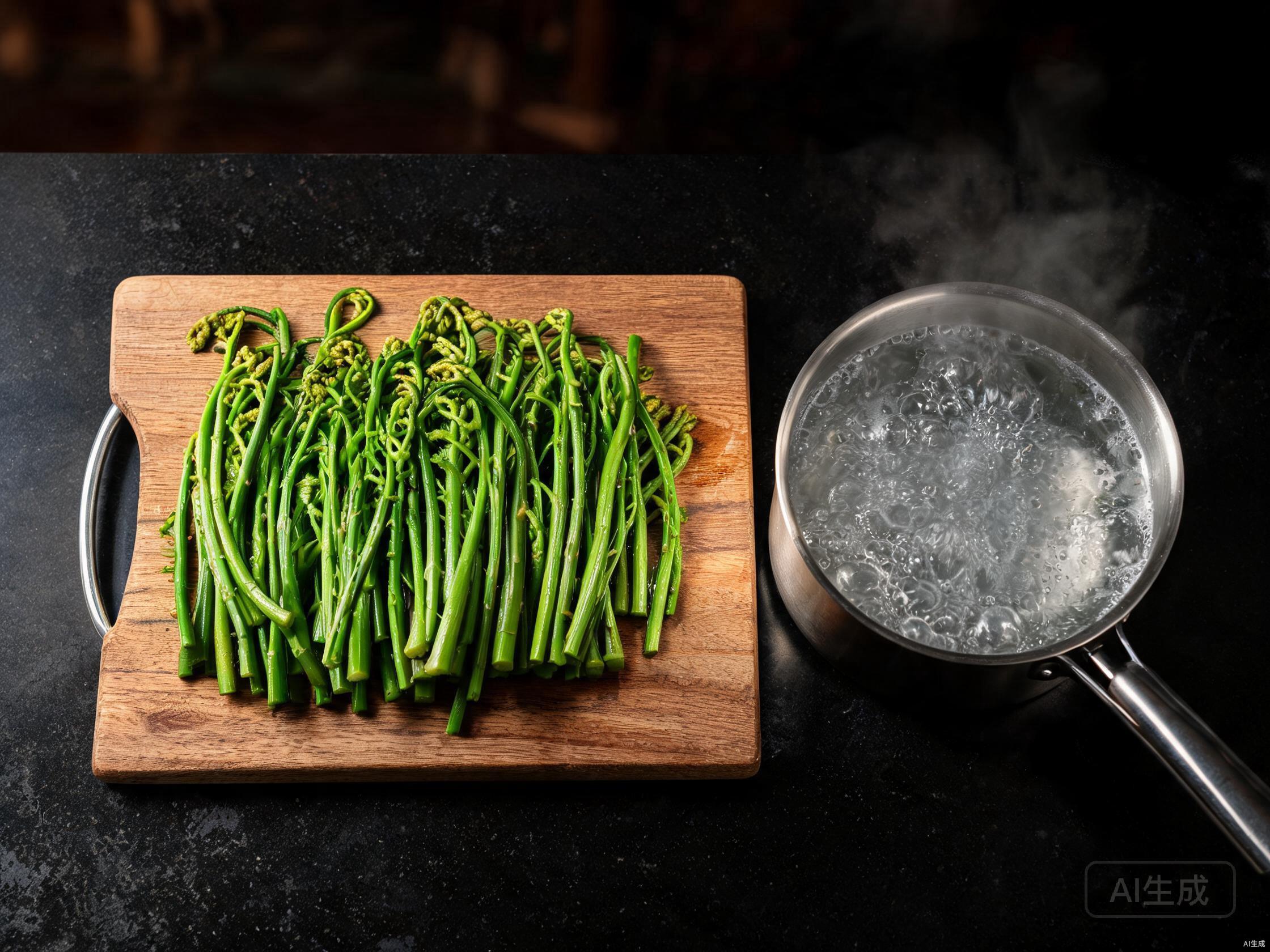 Prepare and blanch bracken fern