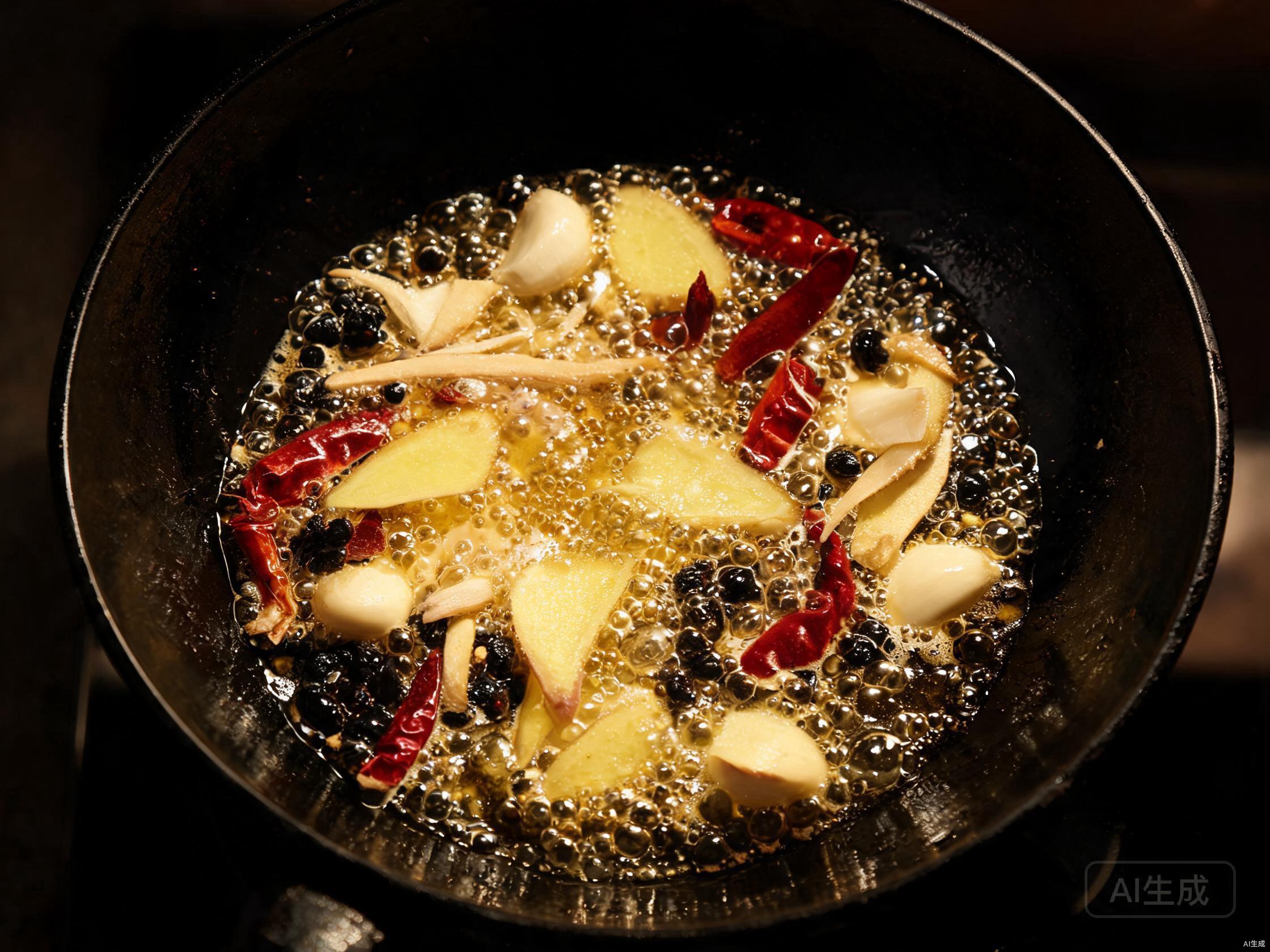 Stir-fry aromatics in wok
