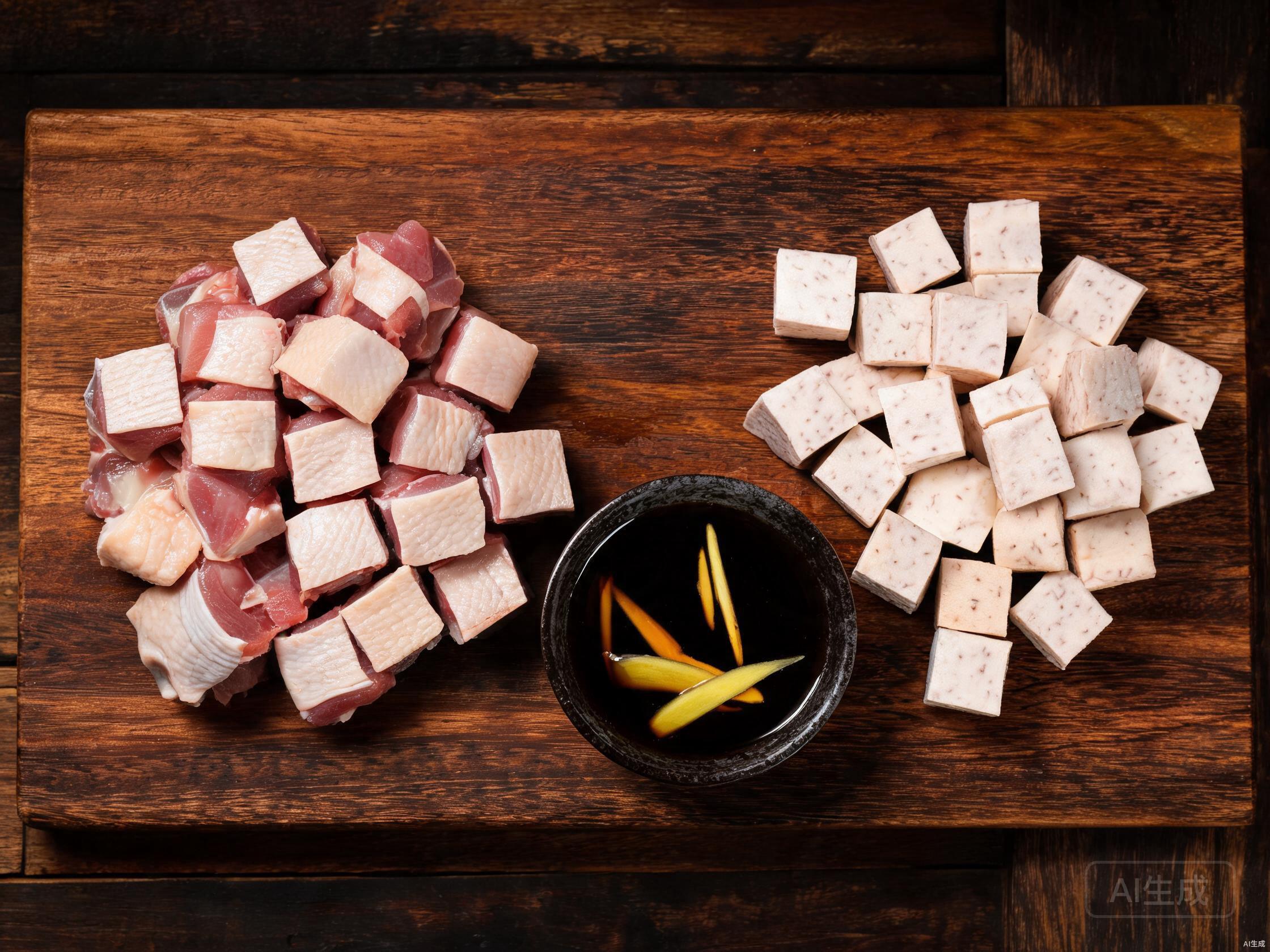 Prepare ingredients - duck pieces and taro cubes
