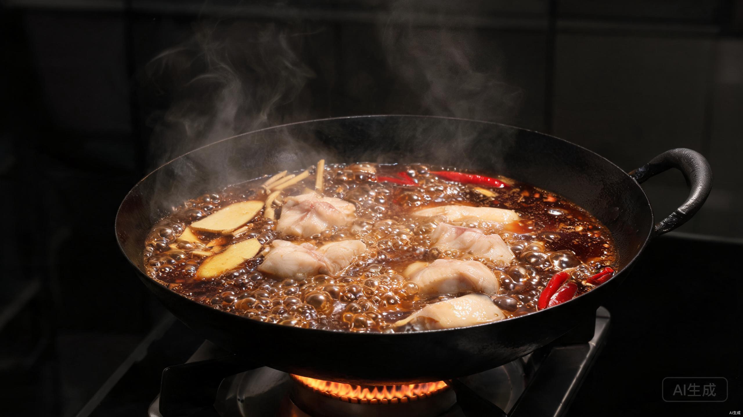 Braising fish belly in a wok with dark soy sauce