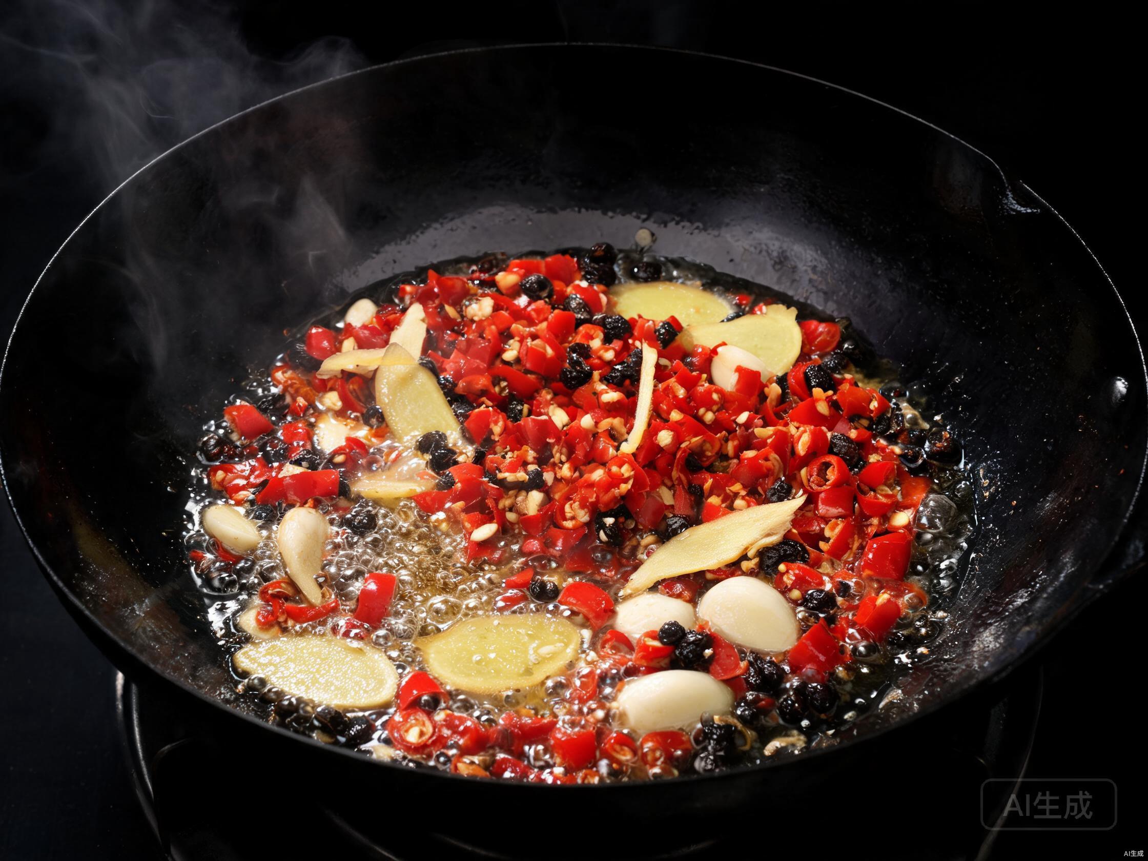 Stir-fry duo jiao and aromatics