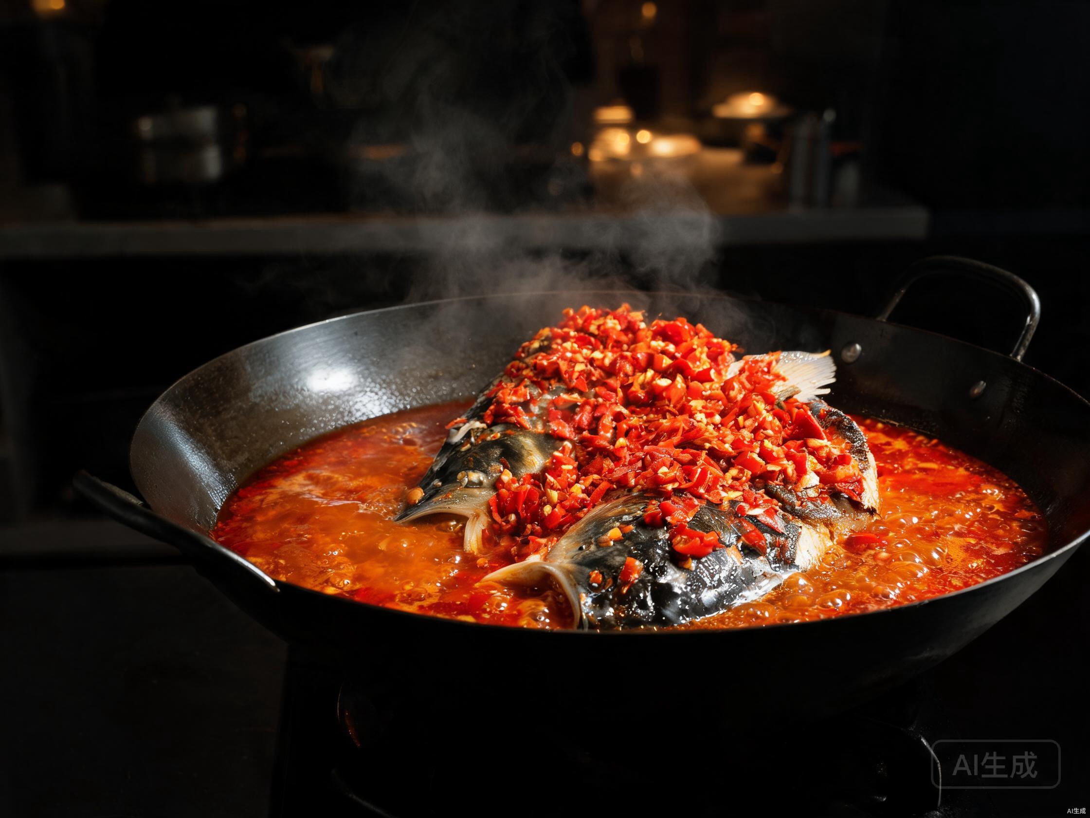 Braise fish head in red chili sauce