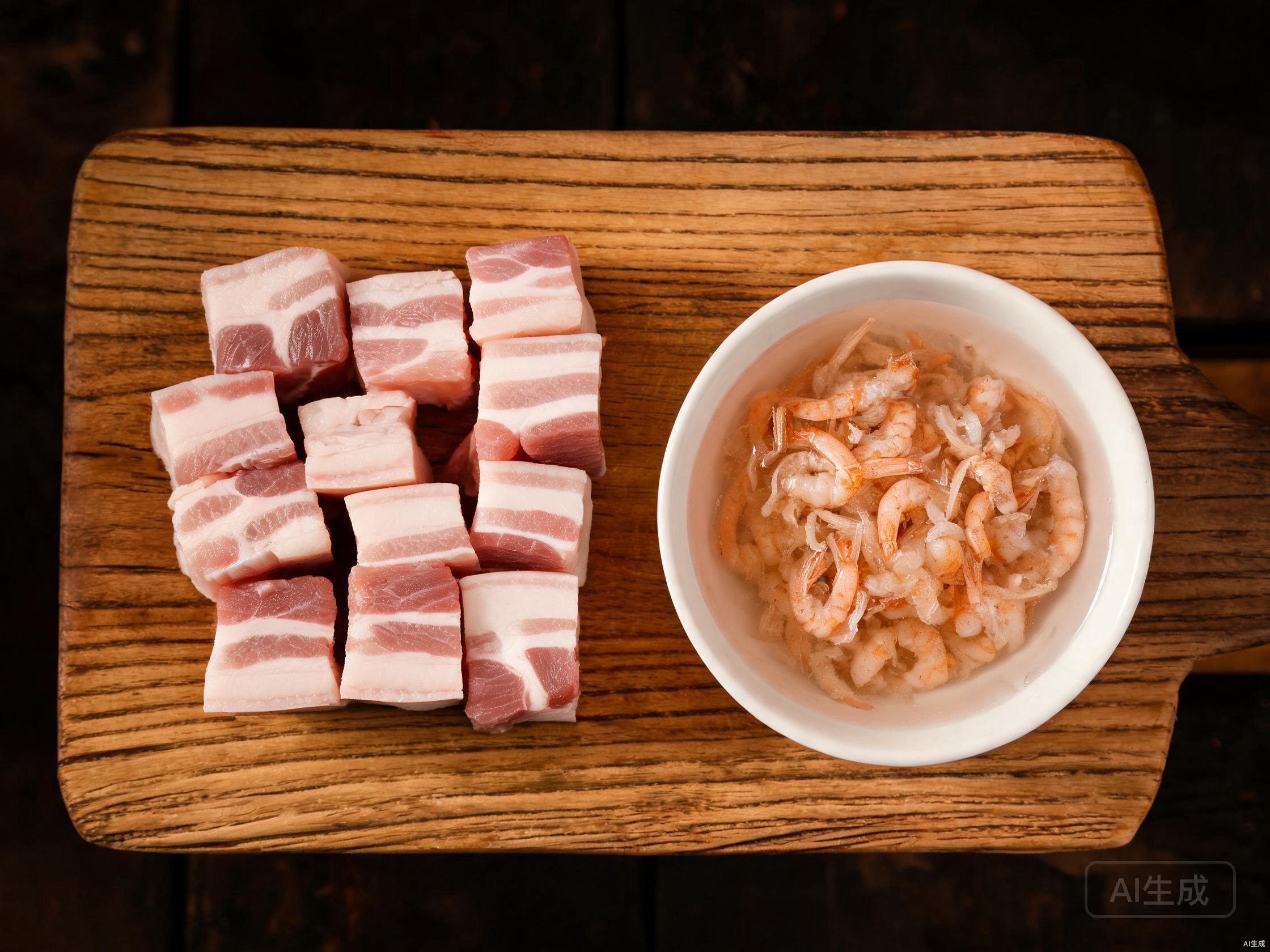 Prepare pork and dried shrimp
