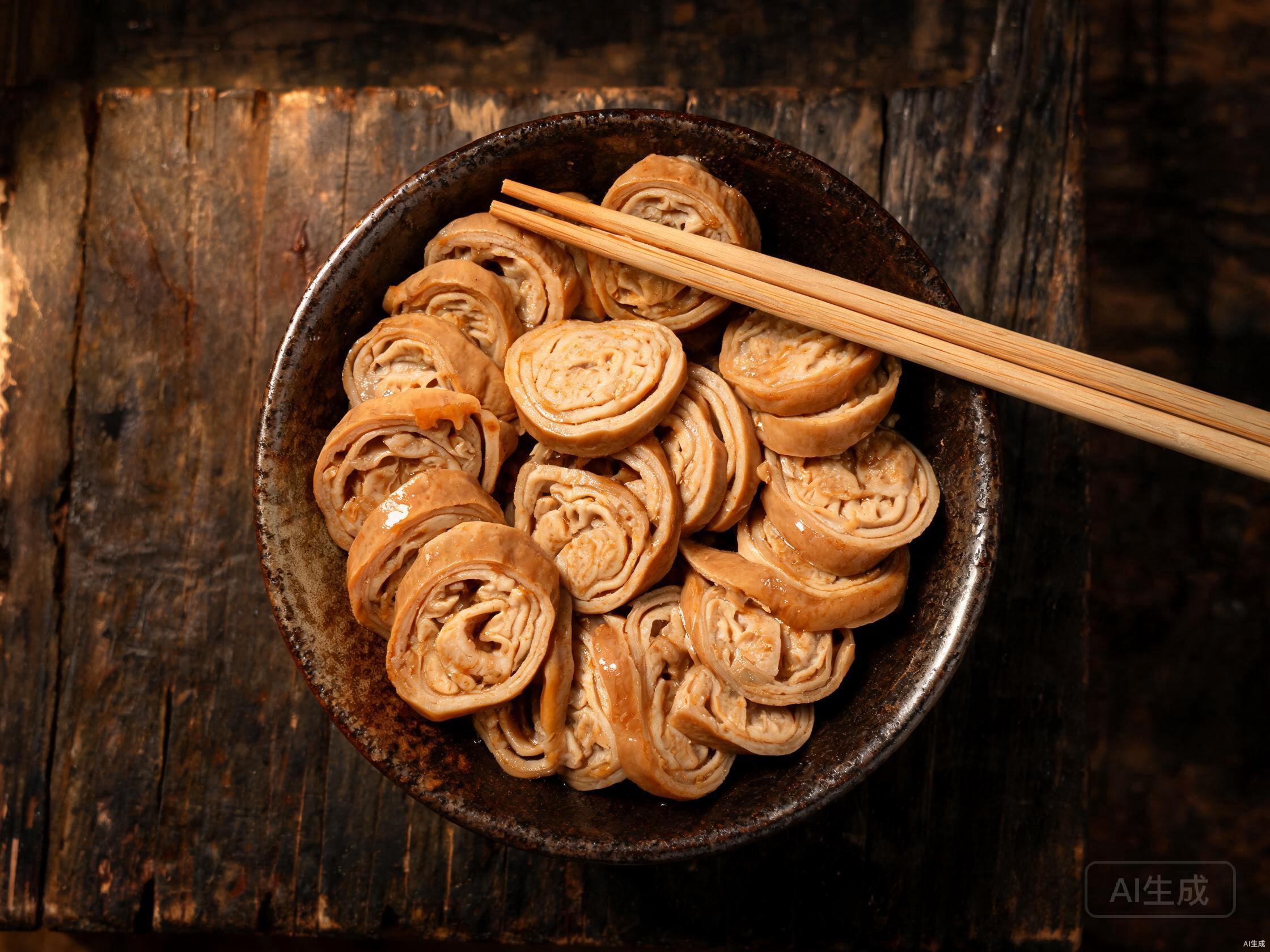 Slice and marinate the pork intestine