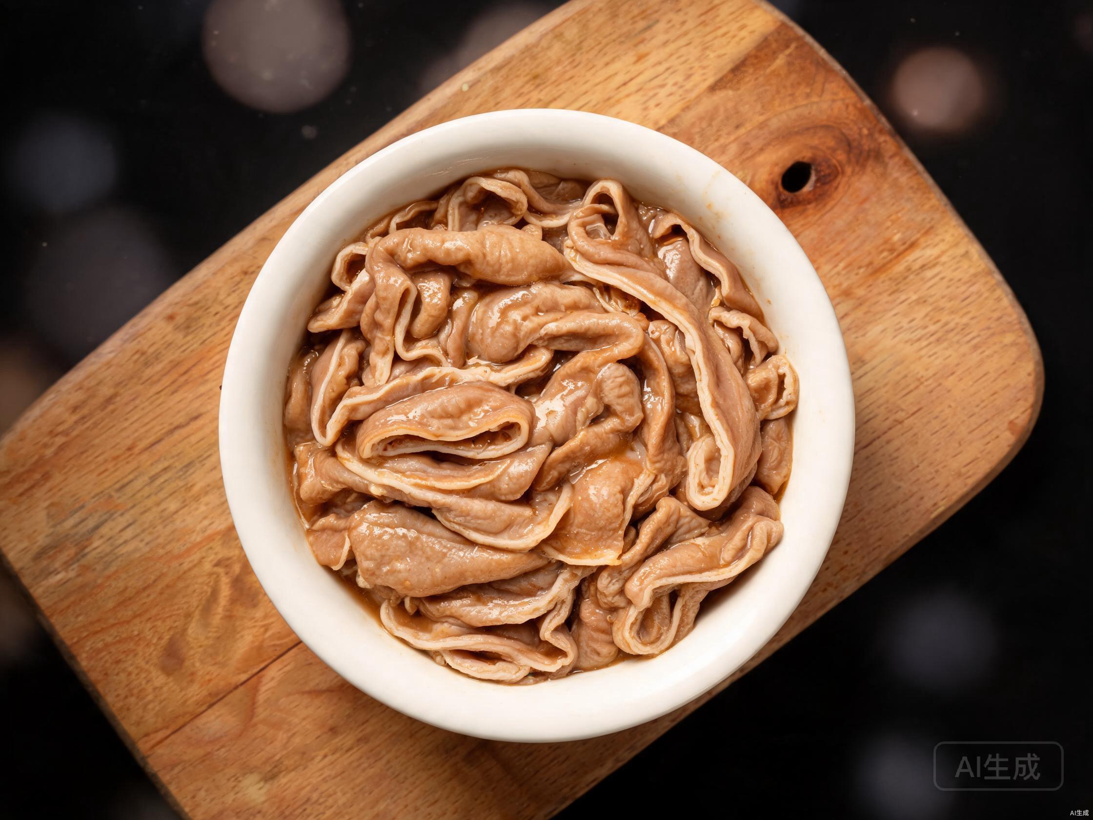 Slice and marinate pork intestine