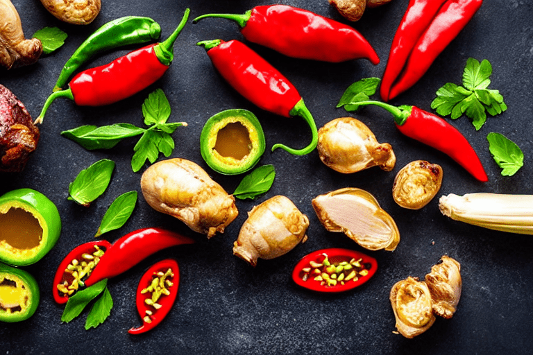 Prepare aromatics. Slice the ginger, garlic, and chilies. If using dried chilies, soak them in warm