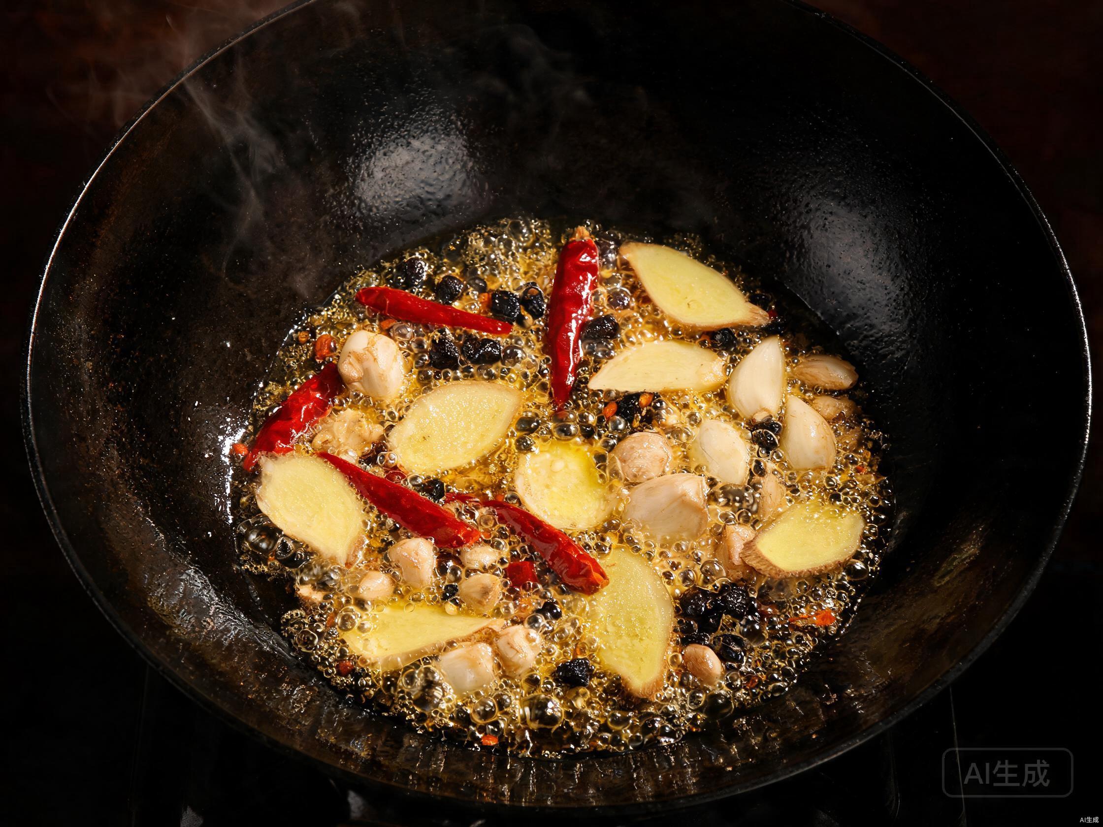 Stir-fry aromatics in hot oil