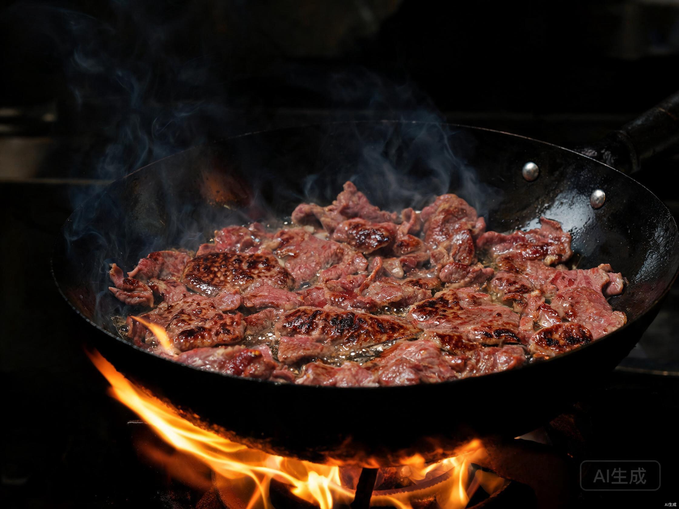 Stir-fry beef in smoking hot wok