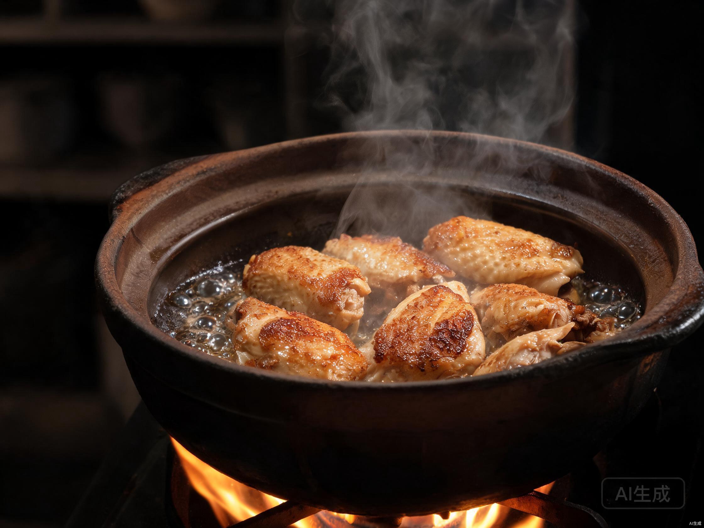 Sear chicken in clay pot
