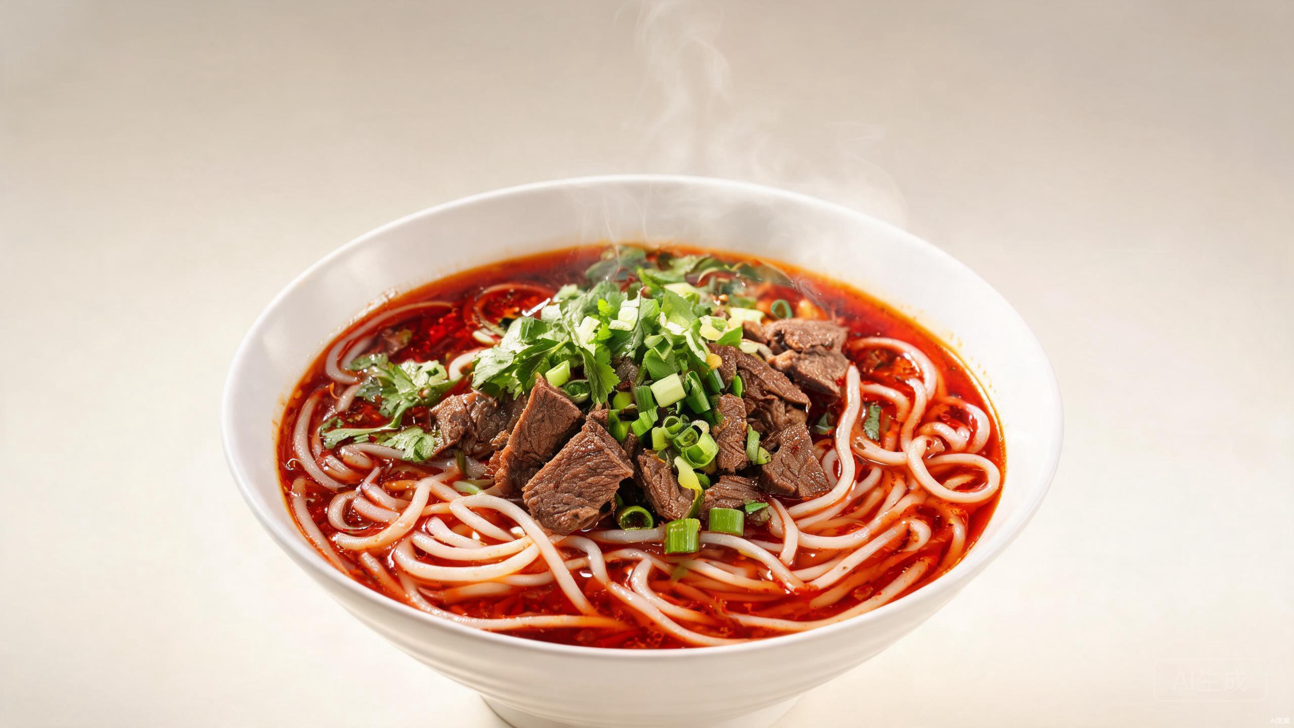 Assembled Changde beef noodle bowl with red chili oil