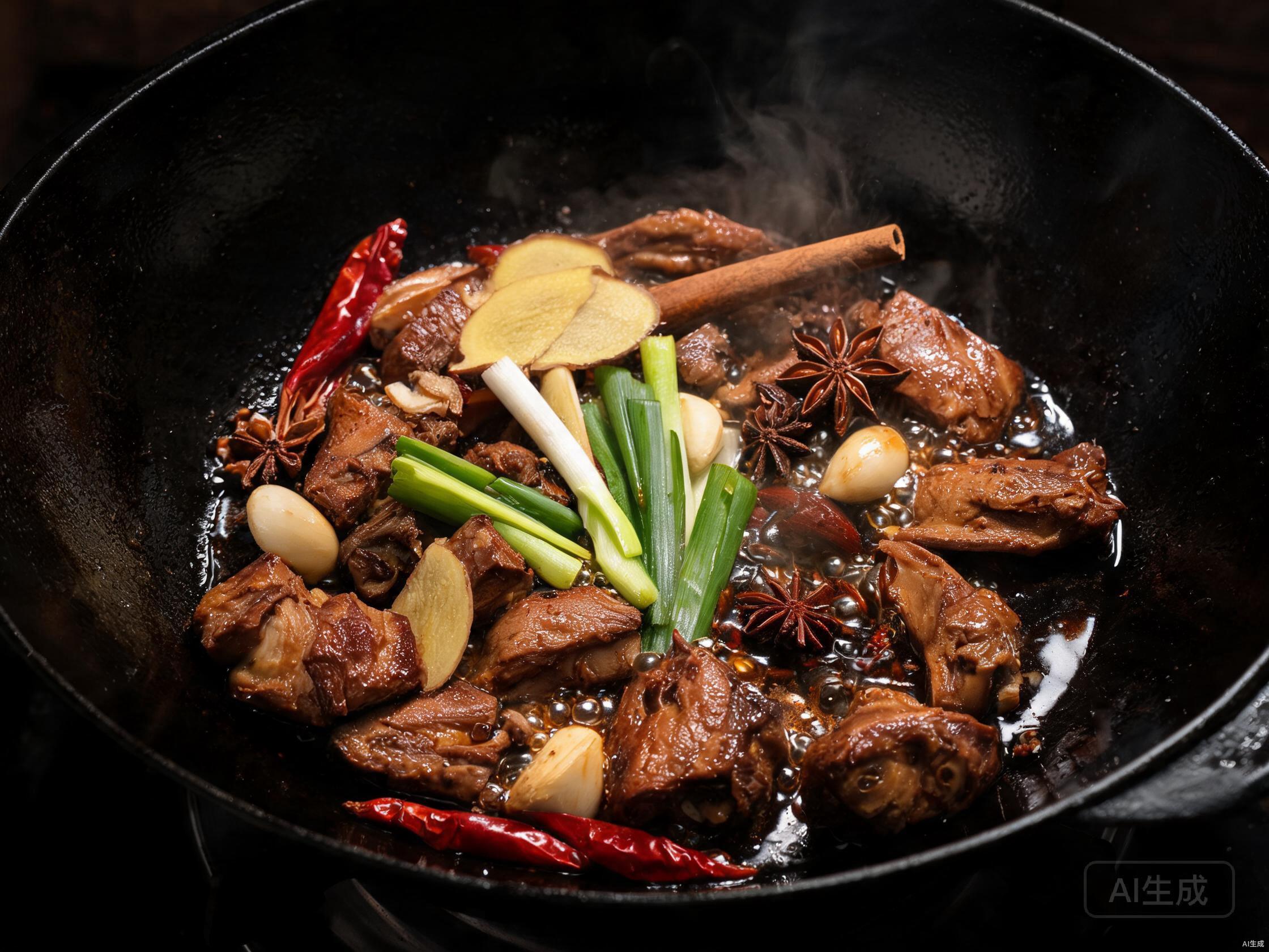 Add spices and braise in sauce