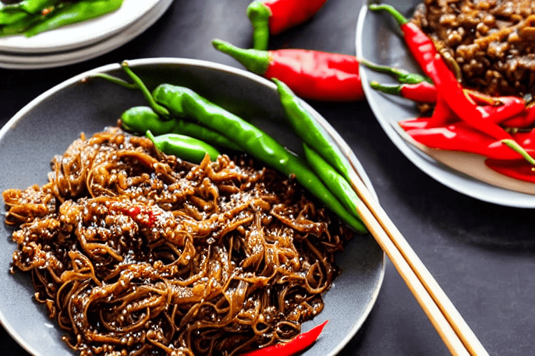 Prepare aromatics. Slice the ginger, garlic, and chilies. If using dried chilies, soak them in warm