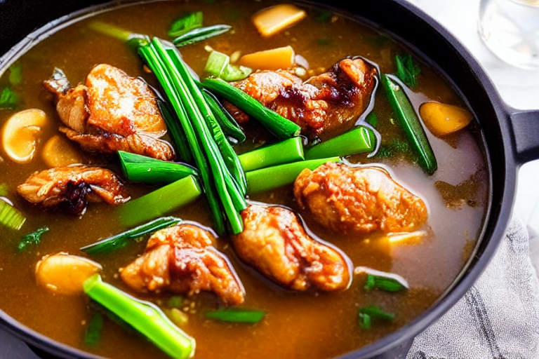 Build the broth. Heat a little oil in a pot. Add ginger slices and scallions, stir for 30 seconds. A