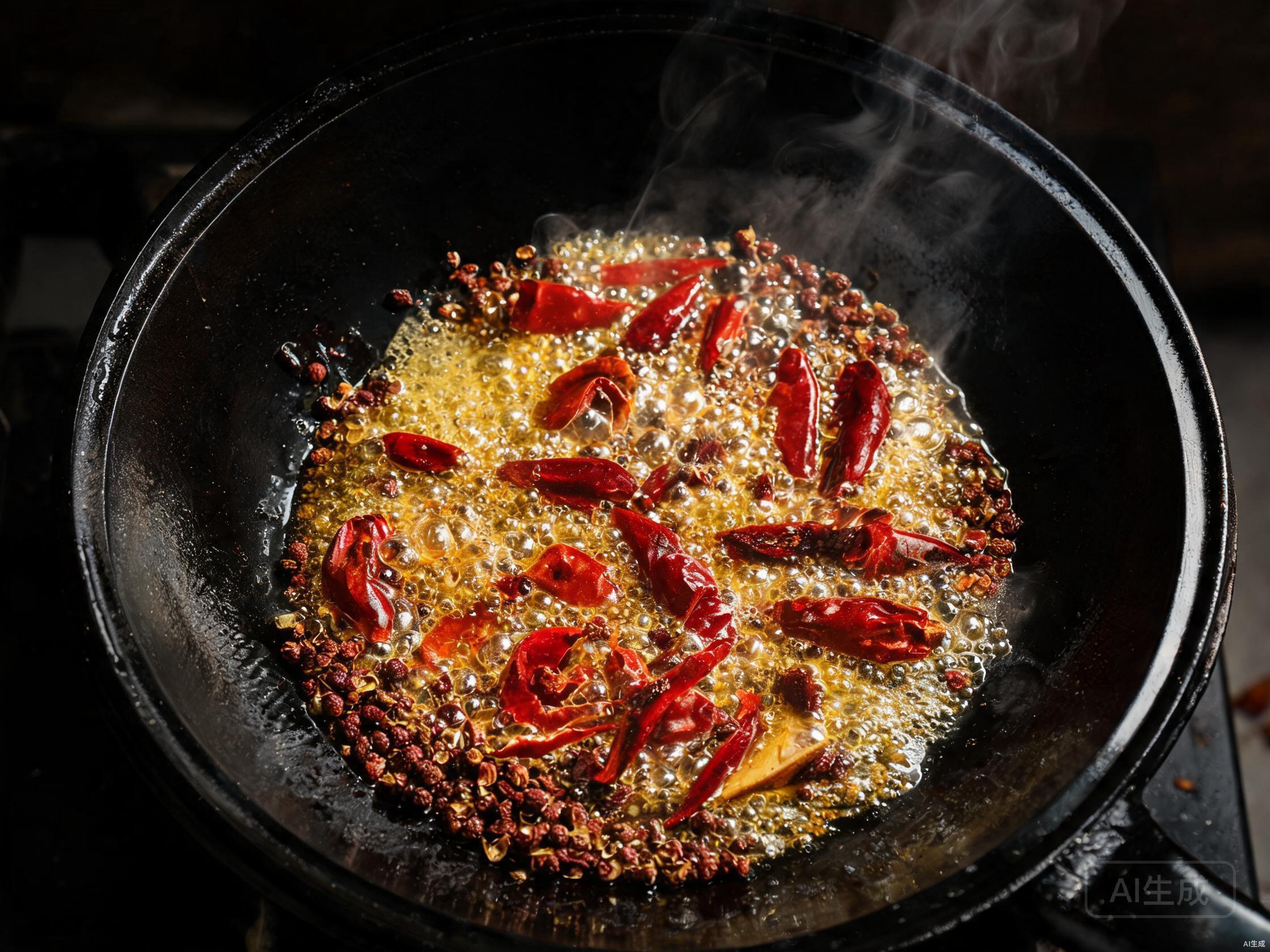 Fry aromatics in wok