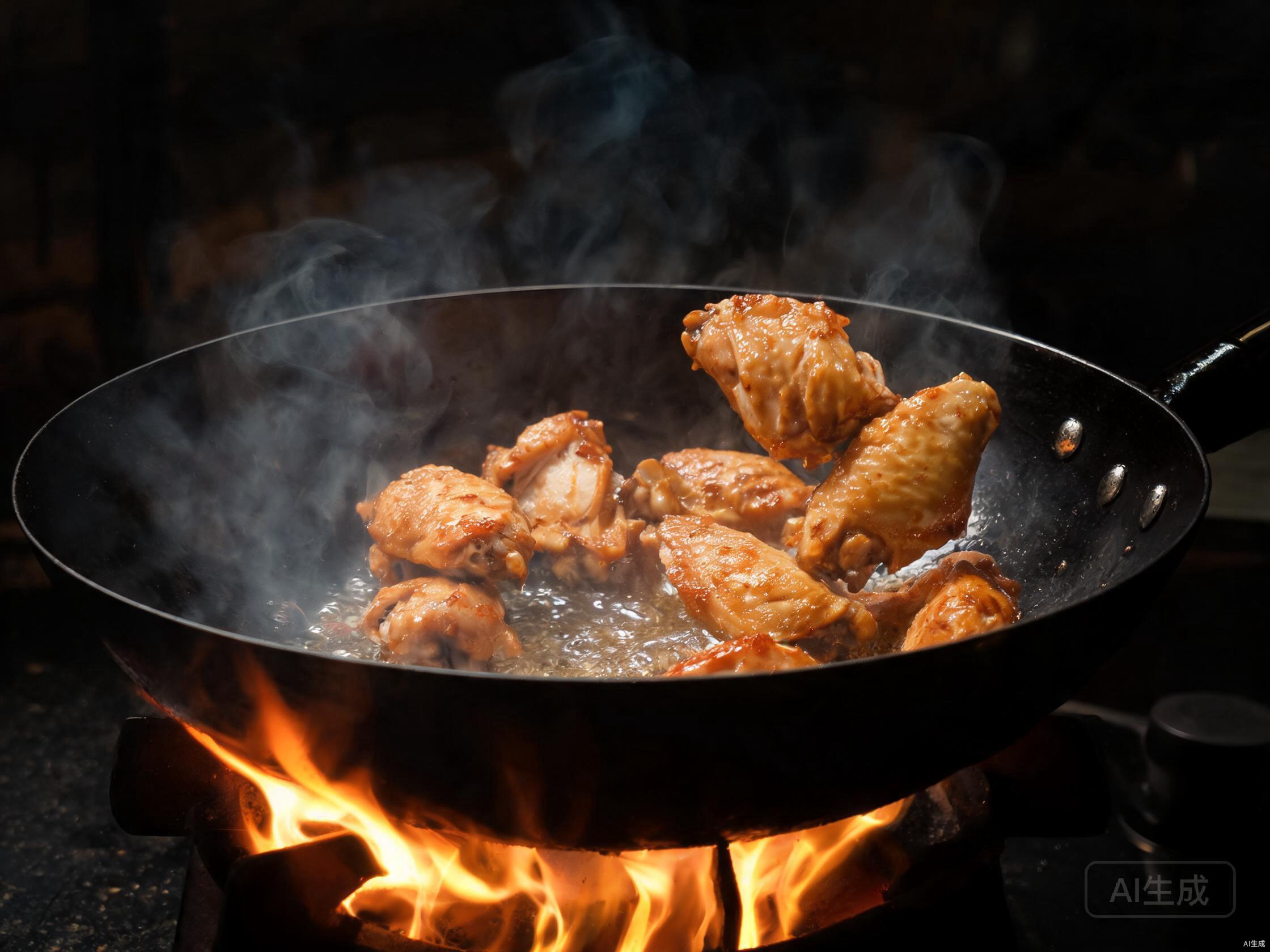 Stir-fry chicken until golden