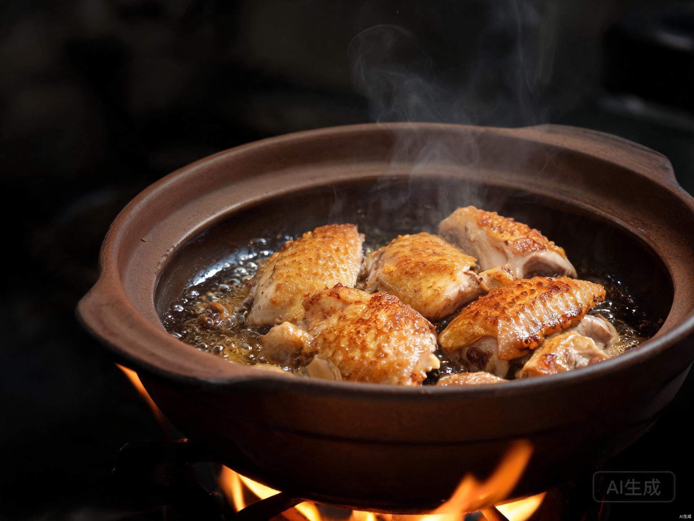 Sear chicken in clay pot