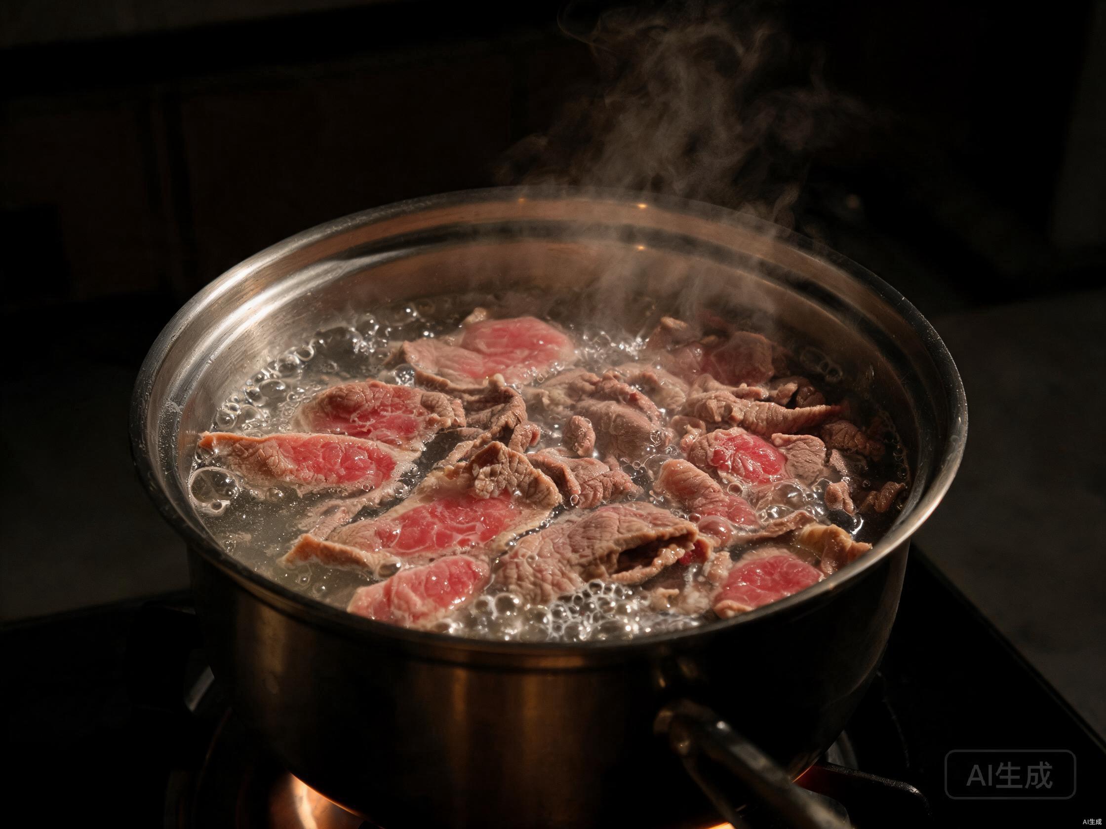 Blanch beef slices until just cooked