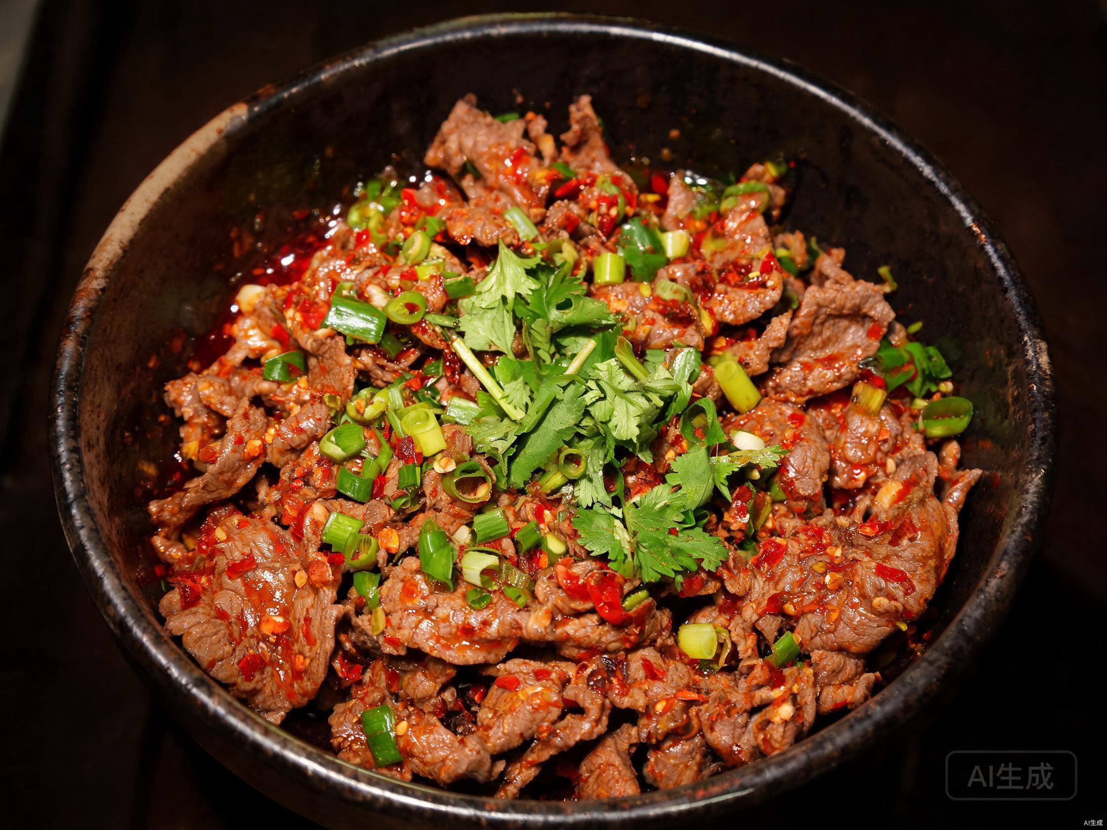 Toss beef with dressing and herbs