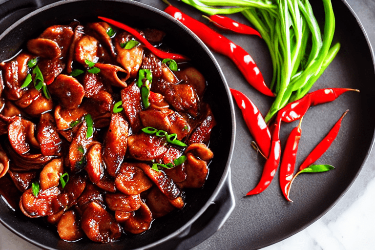 Fry the aromatics. Heat oil in a wok over medium heat. Add dried chilies and Sichuan peppercorns. St