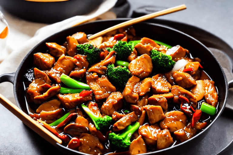 Stir-fry the chicken. Turn heat to high. Add the marinated chicken pieces. Stir-fry vigorously for 3