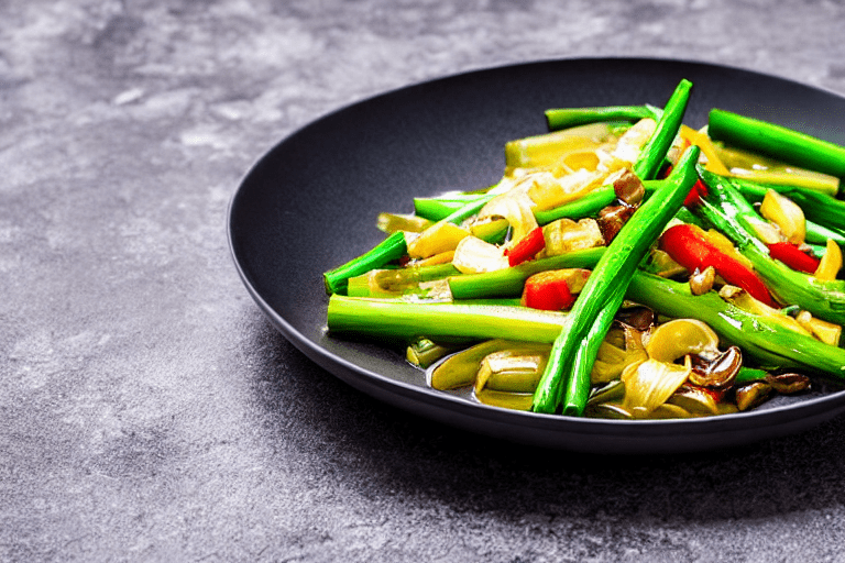 Stir-fry the celtuce. Heat 1 tablespoon of oil in a wok over medium-high heat. Add the sliced garlic