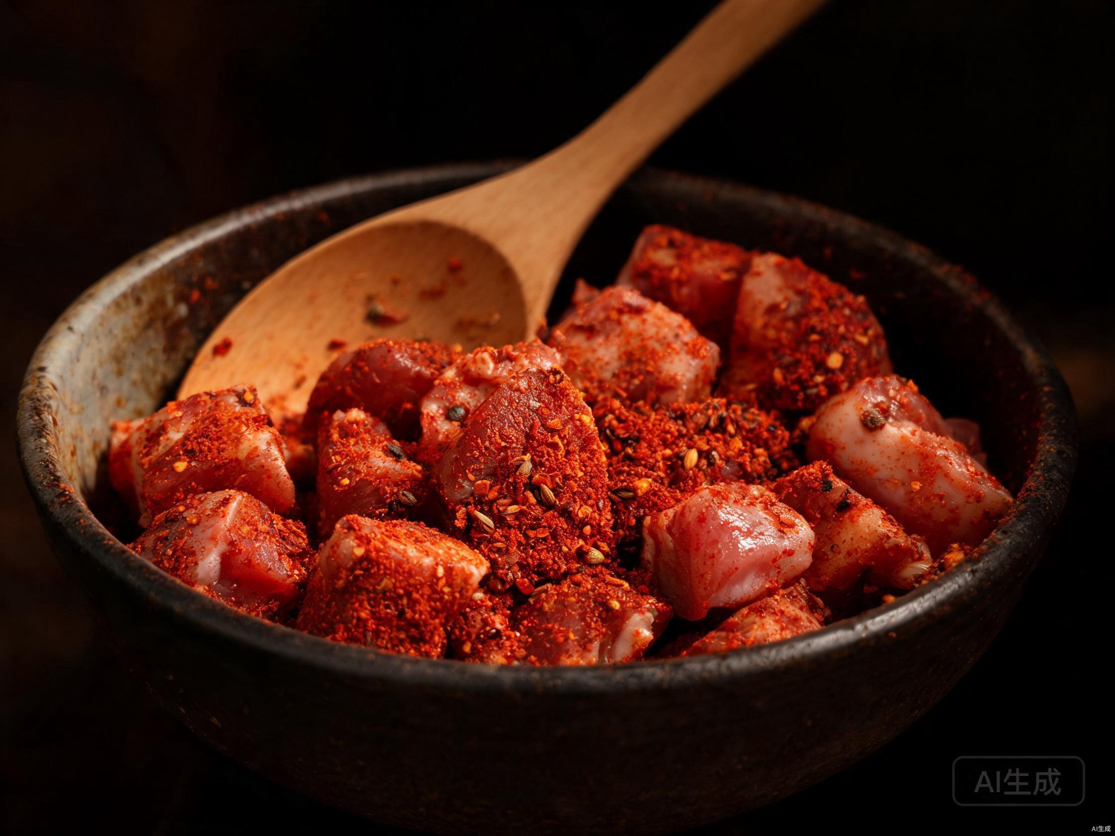 Diced meat mixed with chili, salt, and spices