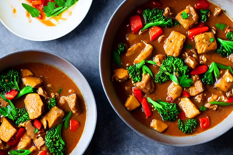 Sear and brown. Heat oil in a wok or heavy pot over medium-high heat. Add the main protein and sear
