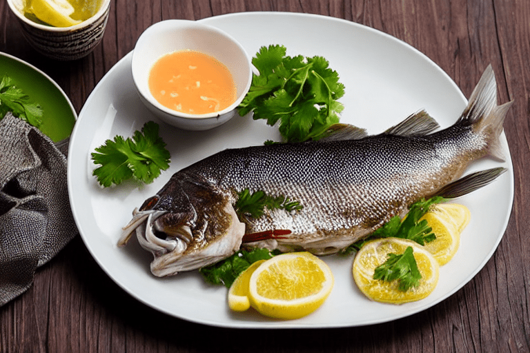 Assemble and steam. Arrange the fish tail on a heatproof plate that fits your steamer. Spoon the chi