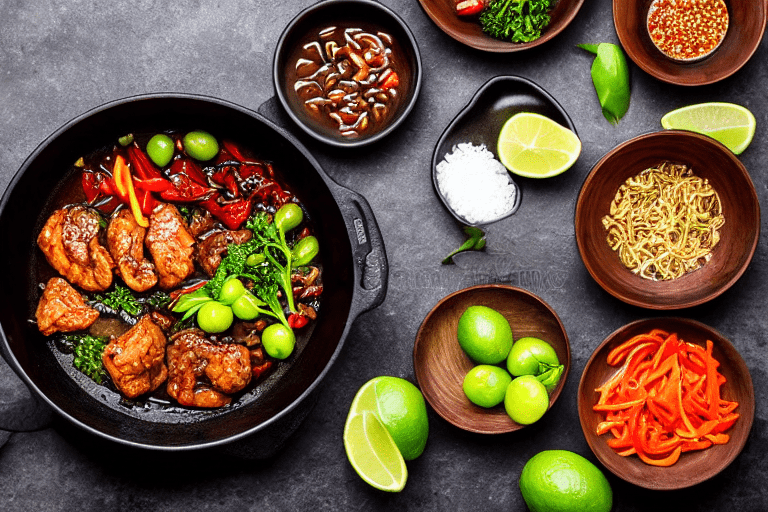 Sear and brown. Heat oil in a wok or heavy pot over medium-high heat. Add the main protein and sear