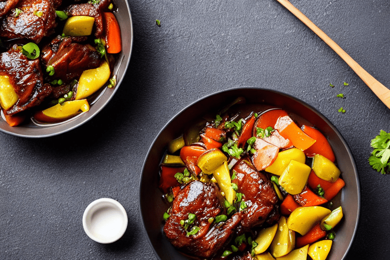 Sear and brown. Heat oil in a wok or heavy pot over medium-high heat. Add the main protein and sear