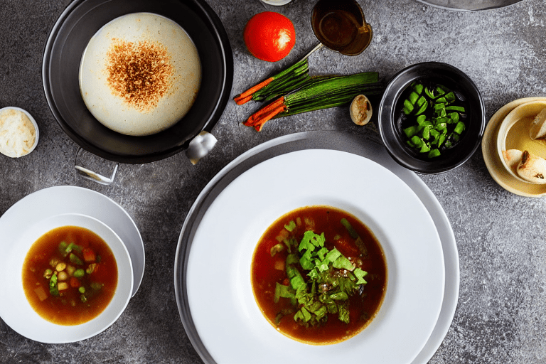 Build the broth. Heat a little oil in a pot. Add ginger slices and scallions, stir for 30 seconds. A