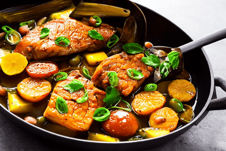 Sear and brown. Heat oil in a wok or heavy pot over medium-high heat. Add the main protein and sear