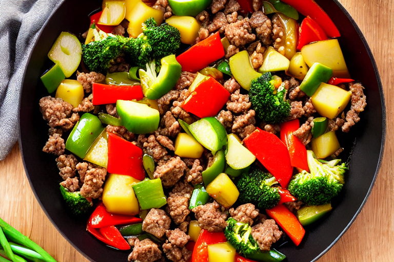 Brown the ground pork. Heat 2 tablespoons of oil in a wok or large skillet over medium-high heat. Ad